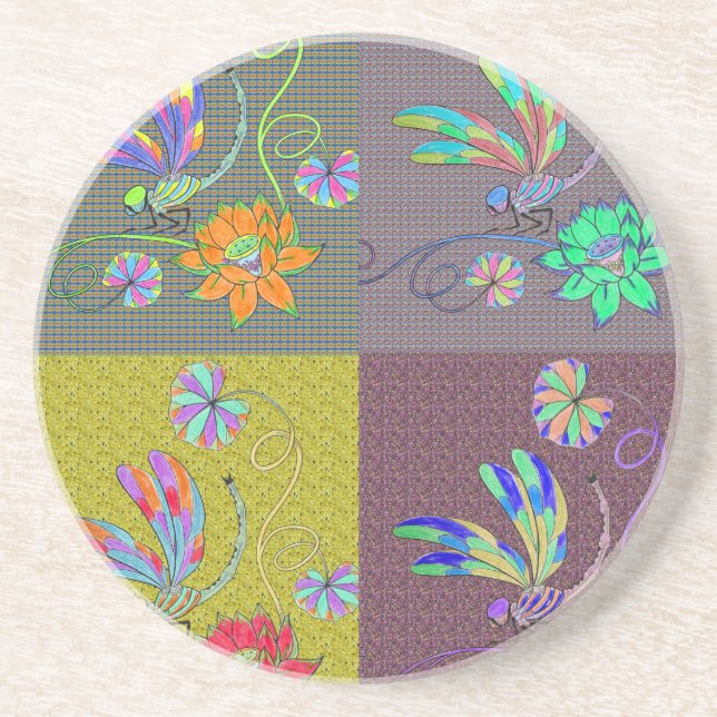 Posavasos De Arenisca Collage de la libélula (Frente)