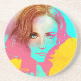 Posavasos De Arenisca Colorida mujer pop abstracta, montaña rusa de pied