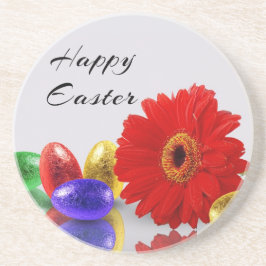 Posavasos De Arenisca Coloridos huevos felices de Pascua con Gerbera