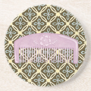 Posavasos De Arenisca Comb de lavanda en fondo de chocolate
