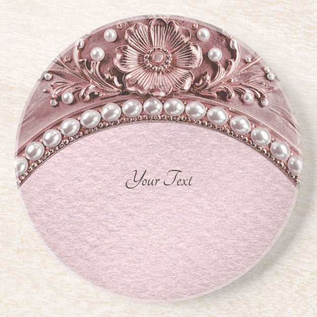 Posavasos de arenisca con flor rosa (Frente)
