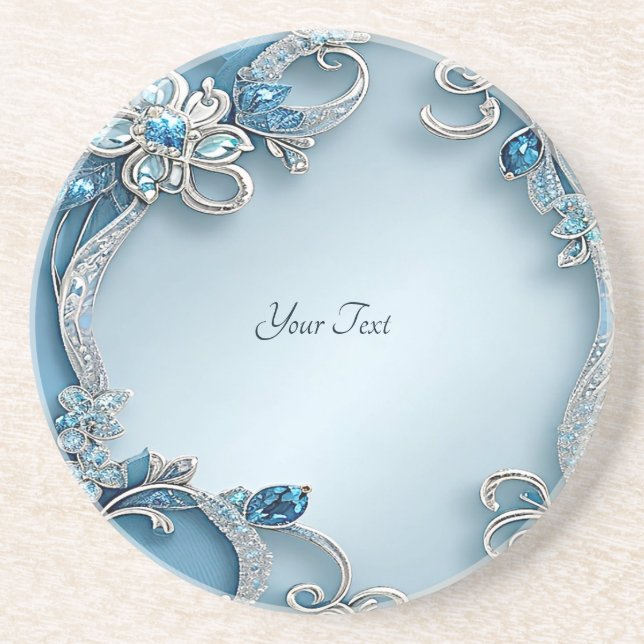 Posavasos de arenisca con flores ornamentadas azul (Frente)