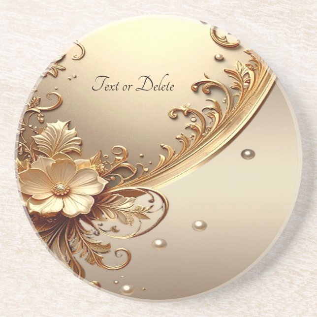 Posavasos de arenisca con flores ornamentadas dora (Frente)