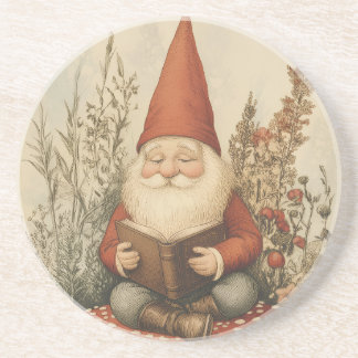 Posavasos de arenisca con gnomo leyendo vintage