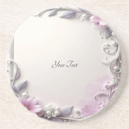 Posavasos de arenisca con marco floral rosa