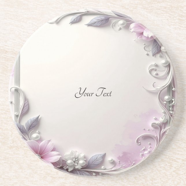 Posavasos de arenisca con marco floral rosa (Frente)