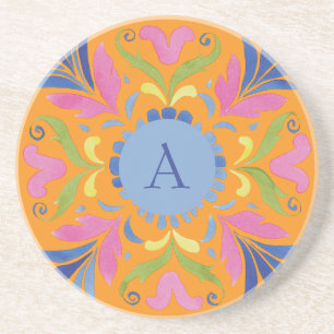 Posavasos de arenisca con monograma floral mexican