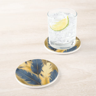 Posavasos de Arenisca con Plumas Azules y Amarilla