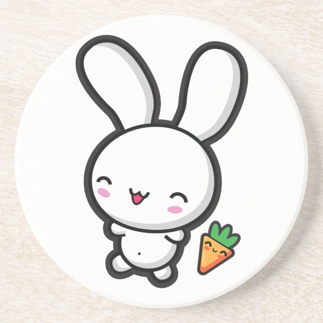 Posavasos De Arenisca Conejito y zanahoria de Kawaii (Frente)