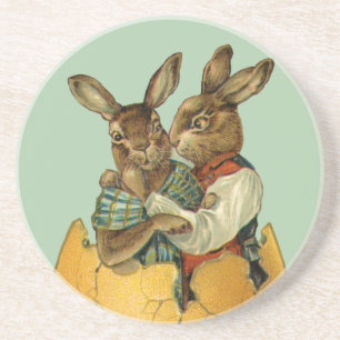 Posavasos De Arenisca Conejitos en un huevo de oro, Pascua Victoriana Vi