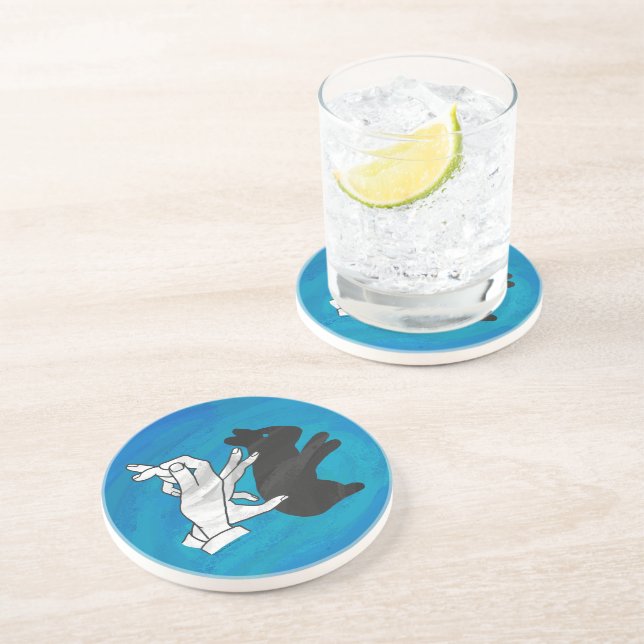 Posavasos De Arenisca Conejo Sombra En Azul (Lado)