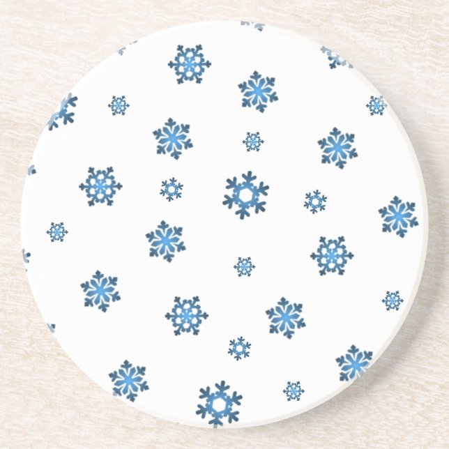 Posavasos De Arenisca Copos de nieve (azul y negro) (Frente)
