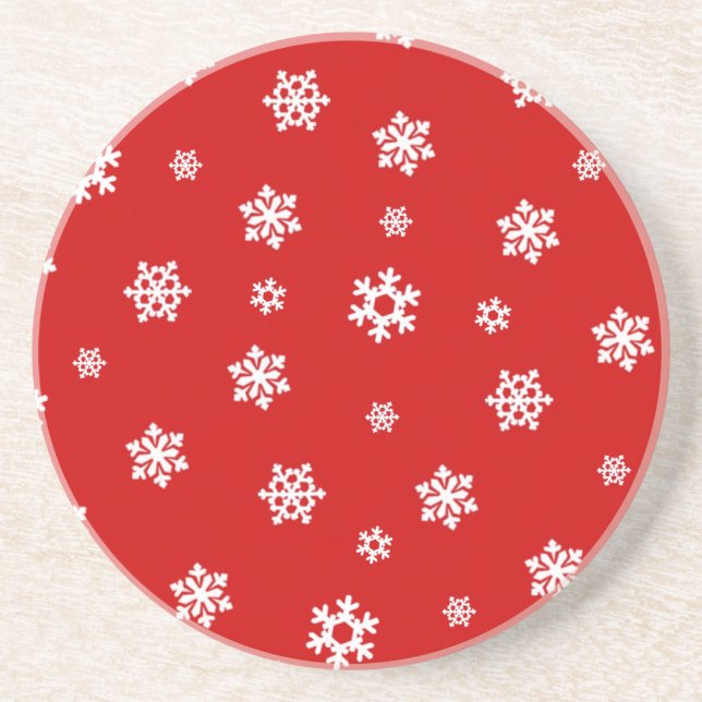 Posavasos De Arenisca Copos de nieve (blanco) [patrón de Navidades] (Frente)
