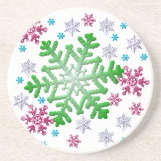 Posavasos De Arenisca Copos de nieve verde y plateado azul de Borgoña
