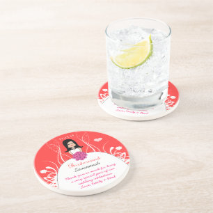 Posavasos De Arenisca Coral rosa Largo Pelo Negro Bridesmaid Guisana