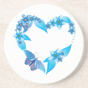 Posavasos De Arenisca Corazón de mariposa floral azul