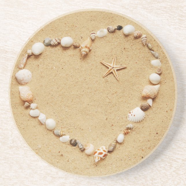 Posavasos De Arenisca Corazón del Seashell con las estrellas de mar (Frente)