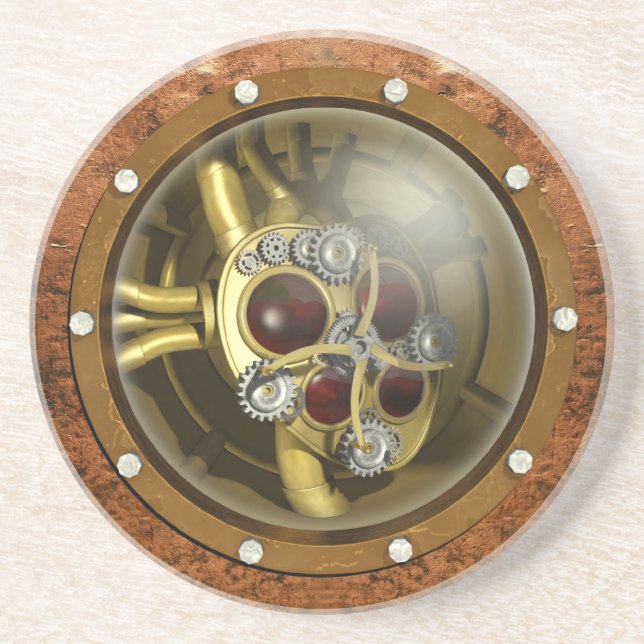 Posavasos De Arenisca Corazón mecánico de Steampunk (Frente)