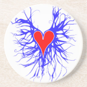 Posavasos De Arenisca Corazón rojo con fondo azul
