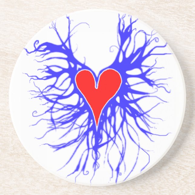 Posavasos De Arenisca Corazón rojo con fondo azul (Frente)