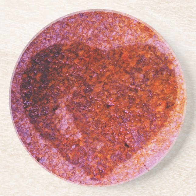 Posavasos De Arenisca corazón rosa coral (Frente)