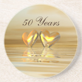 Posavasos De Arenisca Corazones de Aniversario Dorado