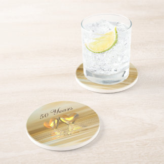Posavasos De Arenisca Corazones de Aniversario Dorado