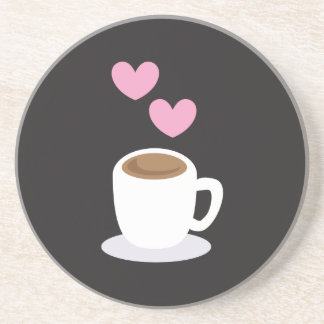 Posavasos De Arenisca Corazones de café sobre negro