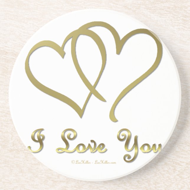 Posavasos De Arenisca Corazones de oro entrelazados te amo (Frente)
