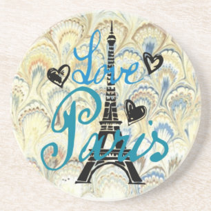 POSAVASOS DE ARENISCA CORAZONES DE PARÍS DEL AMOR E IMPRESIÓN AZULES E