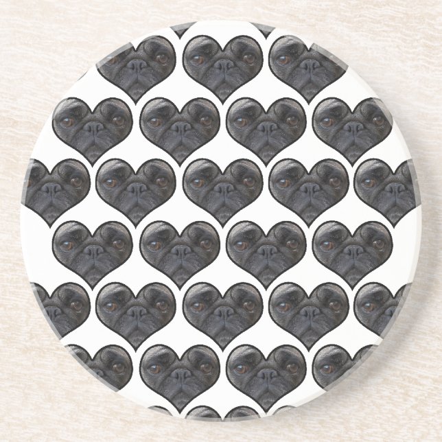 Posavasos De Arenisca Corazones de Pug (Frente)