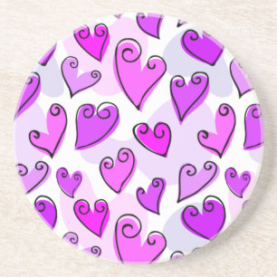 Posavasos De Arenisca Corazones moradas de Girly Día de San Valentín rom