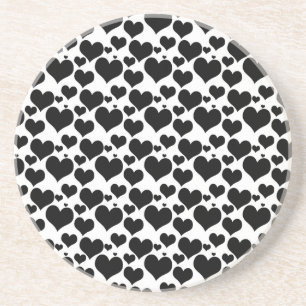Posavasos De Arenisca Corazones negros bonitos sobre blanco para tu San