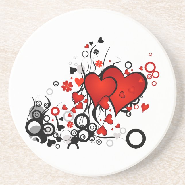 Posavasos De Arenisca Corazones rojos flotantes (Frente)