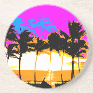 Posavasos De Arenisca Corey Tiger 80 Retro Vintage Palm Trees Sunset