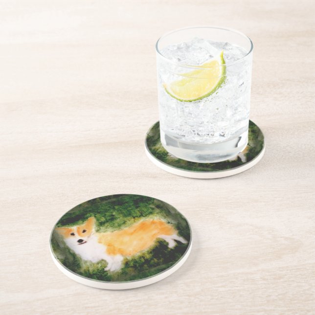 Posavasos De Arenisca Corgi de perro pequeño (Lado)