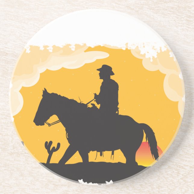 Posavasos De Arenisca Cowboy de Sunset (Frente)