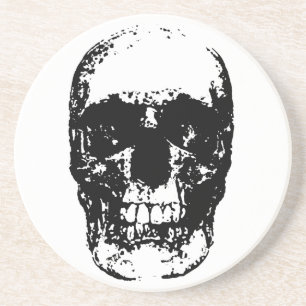 Posavasos De Arenisca Cráneo de arte pop blanco y negro