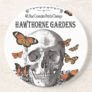 Posavasos De Arenisca cráneo vintage moderno de Halloween y mariposas