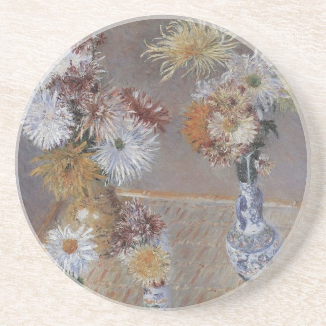Posavasos De Arenisca Crisantemos de Gustave Caillebotte (Frente)