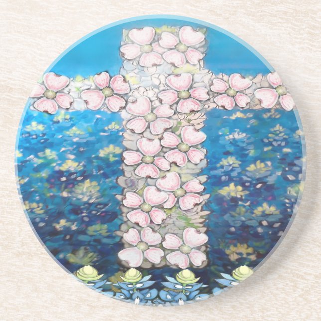 Posavasos De Arenisca Cruz floral (Frente)