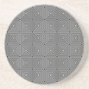 Posavasos De Arenisca Cuadrados abstractos geométricos en blanco y negr