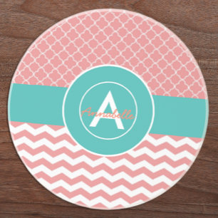 Posavasos De Arenisca Cuatrefoil Chevron Teal de Coral