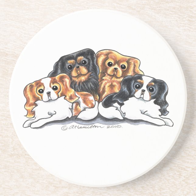 Posavasos De Arenisca Cuatro Caballeros Rey Charles Spaniels (Frente)