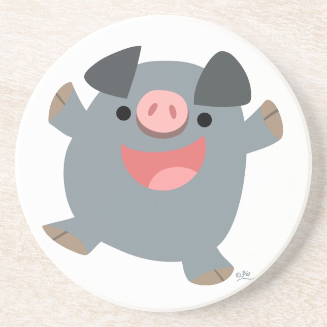 Posavasos De Arenisca Cuidad Personalizado Bouncy Pig Coaster (Frente)