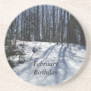 Posavasos De Arenisca Cumpleaños de Escena-Febrero de la nieve del