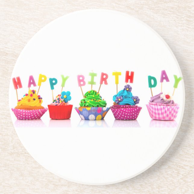Posavasos De Arenisca Cupcakes de Cumpleaños Feliz (Frente)