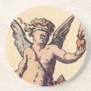 Posavasos De Arenisca Cúpido de San Valentín con antifaz, carta de tarot