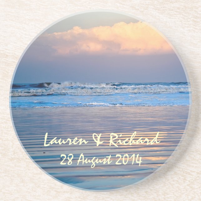 Posavasos De Arenisca Custom Couple Beach Scene Coasters (Frente)