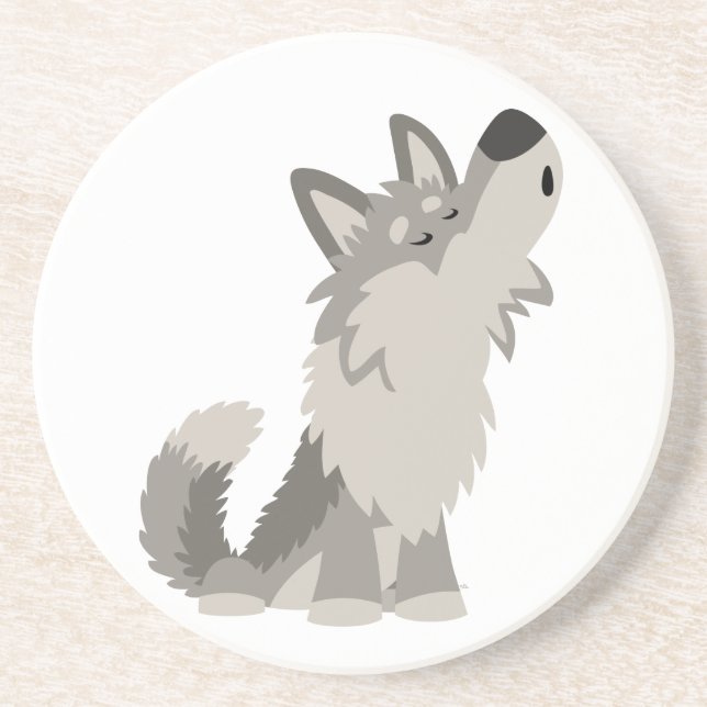Posavasos De Arenisca Cute Howling Personalizado Wolf Coaster (Frente)